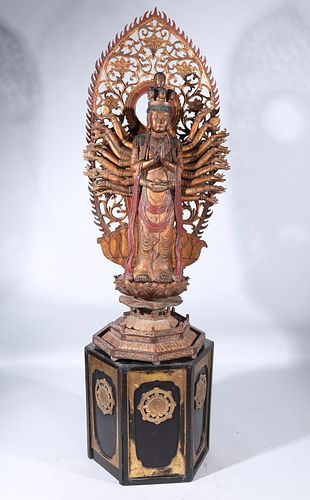 Large Antique Japanese Wooden Statue of Kannon