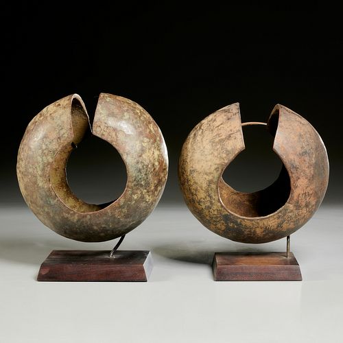 Mbole Peoples, (2) large bronze currency cuffs