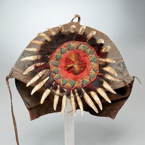 Aboriginal chief's hat w/ tooth pendant