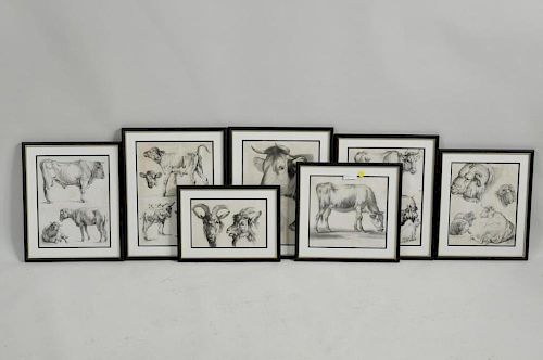Group Seven Framed Prints Various Farm Animals