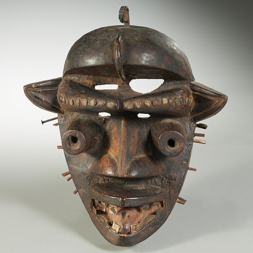 Guere-Wobe Peoples, horned tribal mask, ex-museum