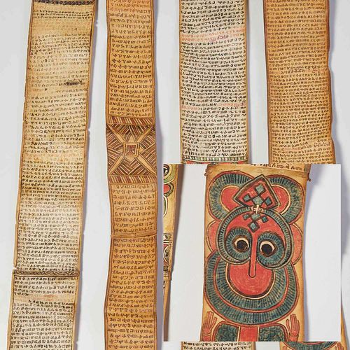 (4) Ethiopian illuminated Coptic prayer scrolls