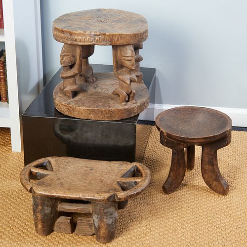 Group (3) African carved wood stools
