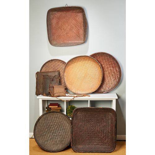 Kuba Peoples, group woven trays and satchels