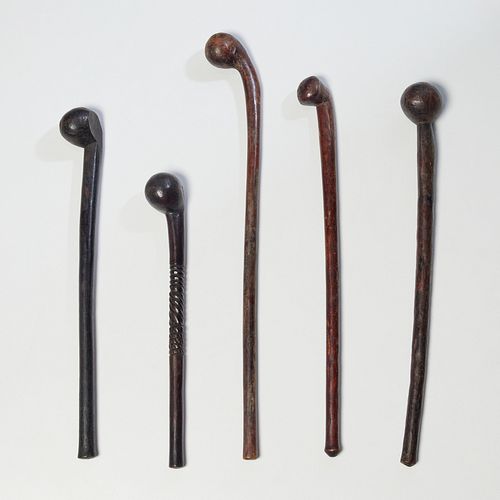 Eastern African Peoples, (5) carved wood staffs