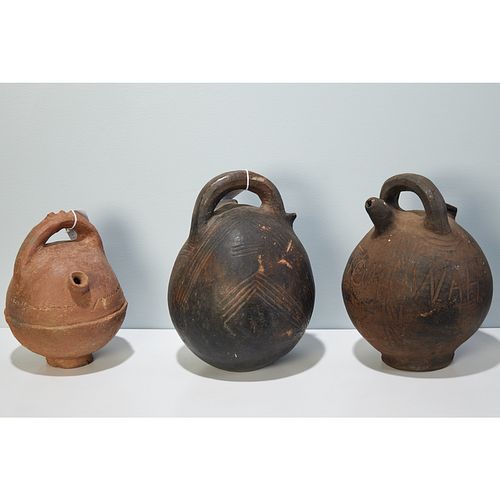 (3) African pottery water jugs