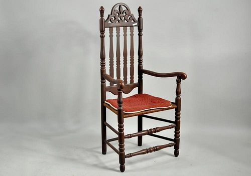 Carved Crested Turned Bannister Back Arm Chair