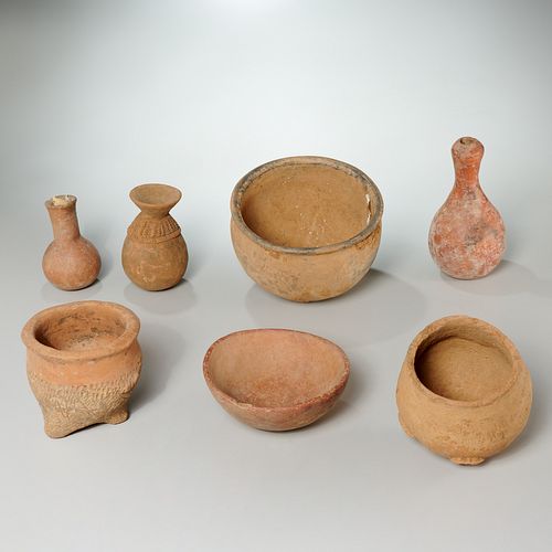 Group (7) small Bura and Djenne terracotta vessels