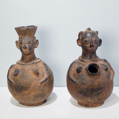 Kuba Peoples, pair figural head jugs