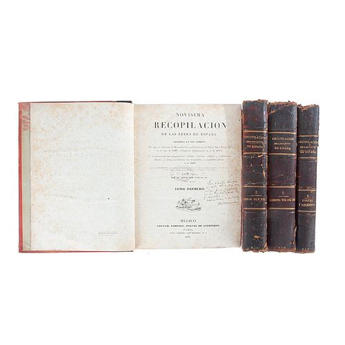 Novísima Recopilación de las Leyes de España. Mandada formar por el Señor Don Carlos IV. Mégico: Galván Librero, 1831. Piezas: 4.