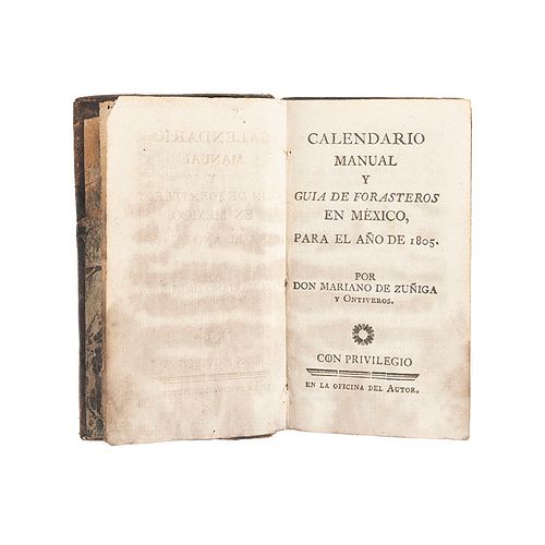 Zúñiga y Ontiveros, Mariano. Calendario Manual y Guía de Forasteros en México para el Año de 1805. México, 1805. Frontis de Tolsá.