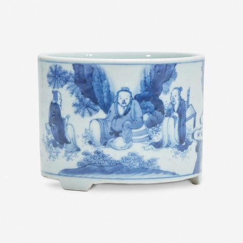 A small Chinese blue and white porcelain cylindrical censer 青花圆香炉
