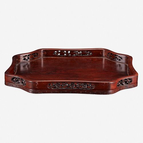 A Chinese carved hardwood floriform tray 硬木雕托盘 Qing Dynasty 清