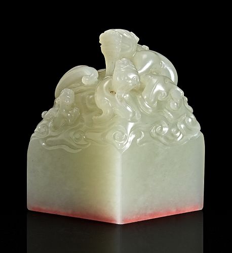 An important Imperial pale celadon-white jade "Taishang Huangdi zhi bao" seal 珍罕乾隆“太上皇帝之宝“玉玺 Circa 约 1795