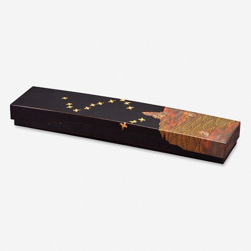 A Japanese lacquer poetry slip box 日本莳绘木盒 20th century 二十世纪