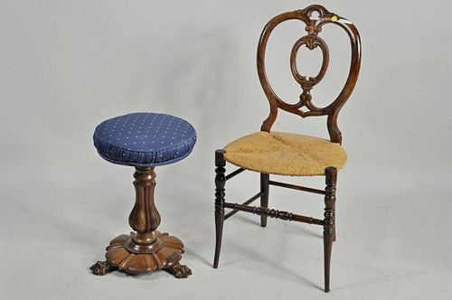 Victorian Rosewood Stool & Mahogany Side Chair