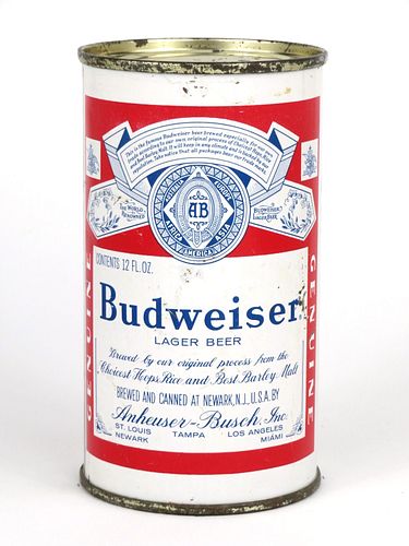 1961 Budweiser Lager Beer Five City (Newark) 12oz Flat Top Can 44-36v
