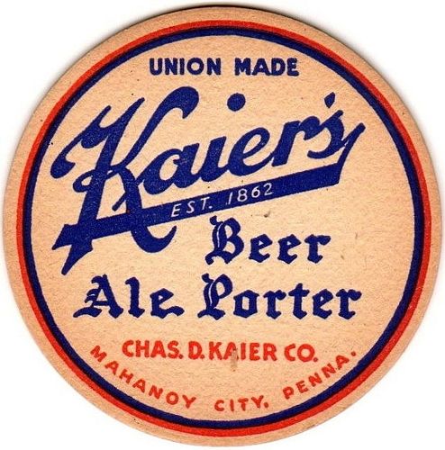 1937 Kaier's Beer-Ale-Porter 4¼ inch coaster Coaster PA-KAIE-3