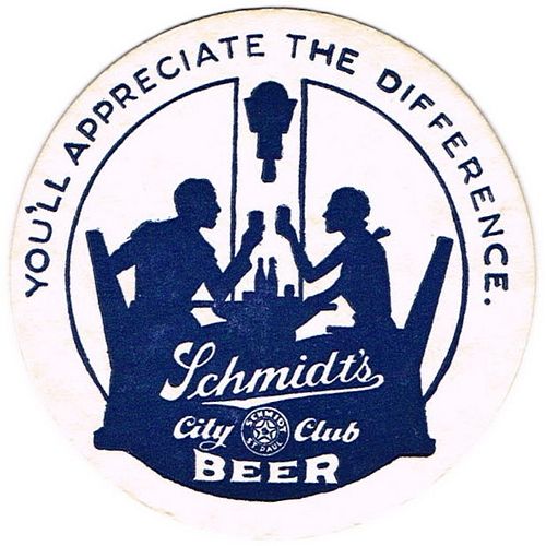 1934 Schmidt's City Club Beer 4¼ inch coaster Coaster MN-SCH-6