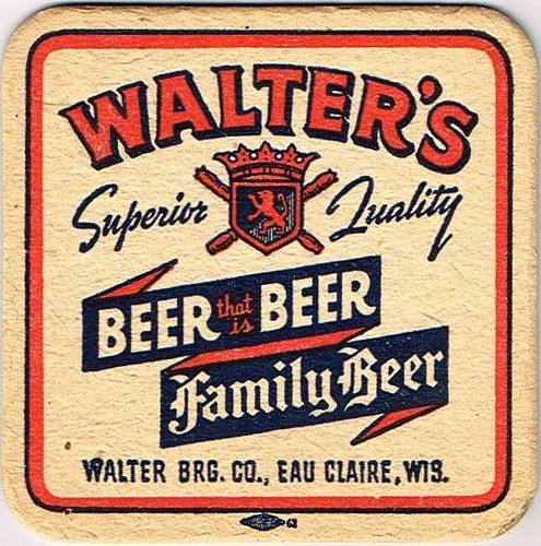 1936 Walter's Family Beer 4¼ inch coaster Coaster WI-WALE-1