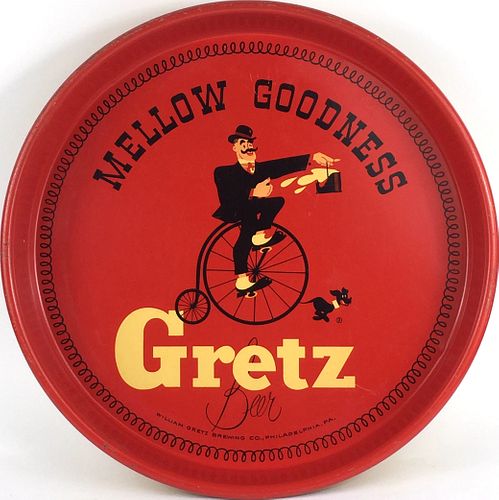 1939 Gretz Beer 13 inch tray Serving Tray