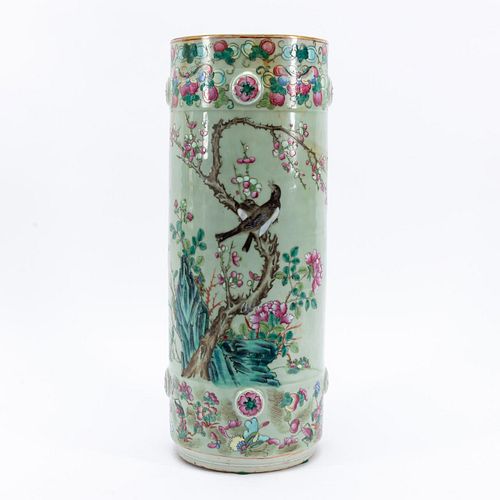 CHINESE FAMILLE ROSE CELADON UMBRELLA STAND