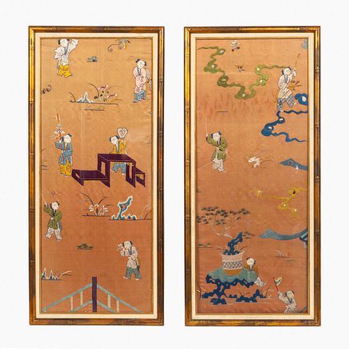 PAIR, CHINESE FRAMED FIGURAL EMBROIDERY WORKS