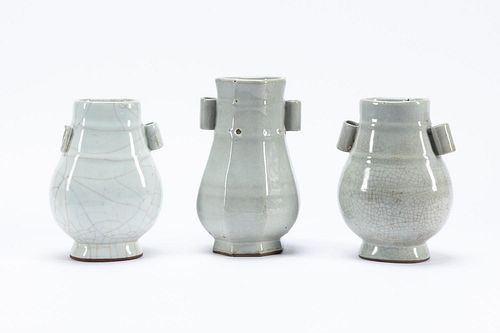 3 PIECES, CHINESE CELADON GUAN WARE VASES