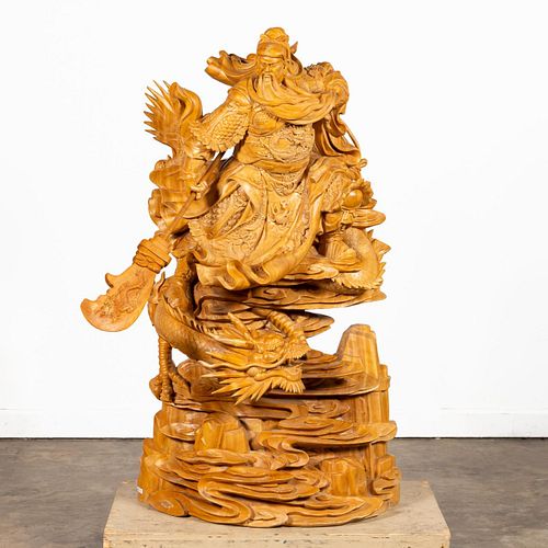 CHINESE LARGE WOOD CARVED GUAN YU SCULPTURE