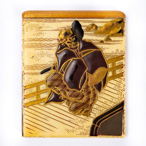 SMALL JAPANESE LACQUERED WARRIOR MOTIF CARD CASE