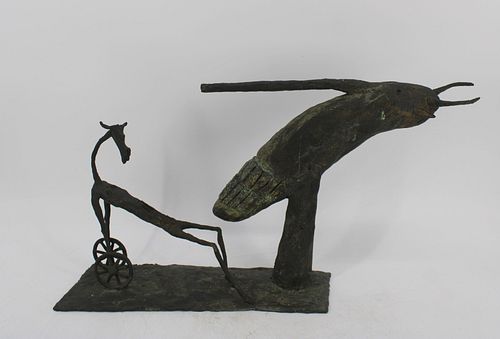 E.J. Signed Patinated Bronze Sculpture Of