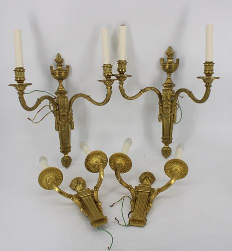 2 Pairs Of Vintage And Quality Gilt Bronze Sconces