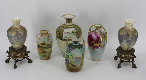 Lot Of Japanese Porcelain Vases & A Pair Of Spun