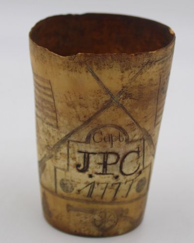 Carved Horn Cup Revolutionary War American 1777