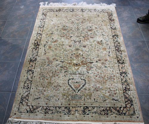 Vintage and Finely Hand Woven Silk Area Carpet.