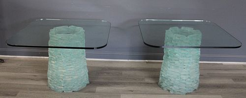 A Vintage Pair Of Glass Block Tables