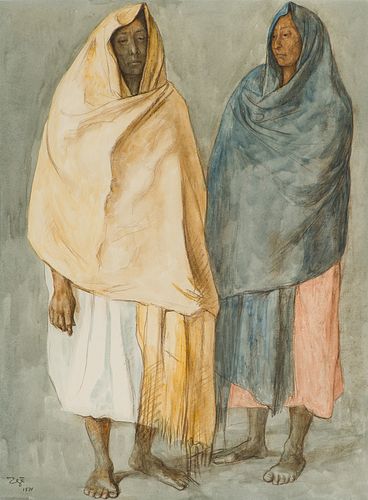 Francisco Zúñiga  Two Standing Women with Shawls