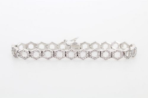 14K White Gold & Diamond Hexagon Style Bracelet