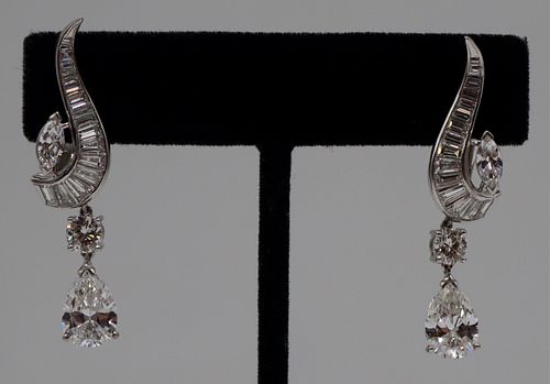 JEWELRY. Pair of GIA Pear-Shaped Diamond Earrings.