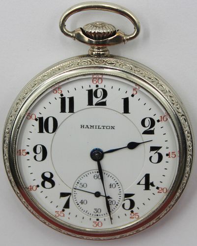 JEWELRY. Hamilton White Gold-Filled Pocket Watch.