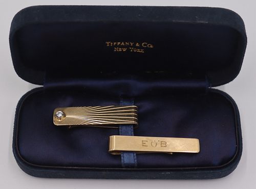 JEWELRY. (2) Tiffany & Co. 14kt Gold Tie Bars.