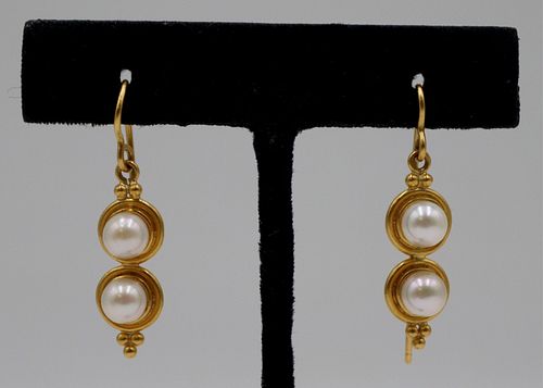 JEWELRY. Pair of Temple St Clair 916 Gold & Pearl