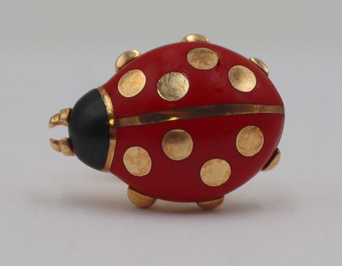 JEWELRY. Cartier 18kt Gold and Enamel Lady Bug Pin