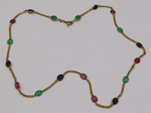 JEWELRY. 18kt Gold and Colored Gem Necklace.