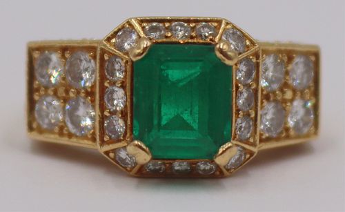 JEWELRY. 18K Gold, Emerald, and Diamond Ring.