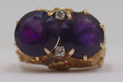 JEWELRY. 18kt Gold, Amethyst, and Diamond Ring.