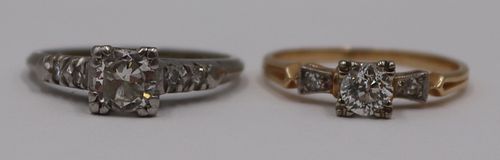 JEWELRY. (2) Platinum and 14kt Gold Diamond Rings.
