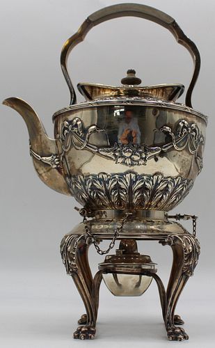 SILVER. English Silver Kettle on Stand with