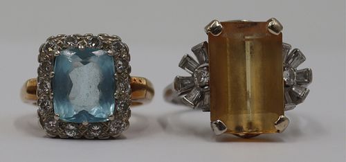 JEWELRY. (2) Colored Gem and Diamond Rings.