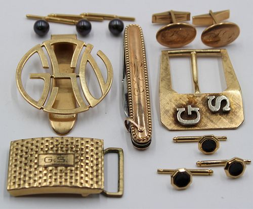 JEWELRY. Grouping of men's 14kt Gold Accessories.